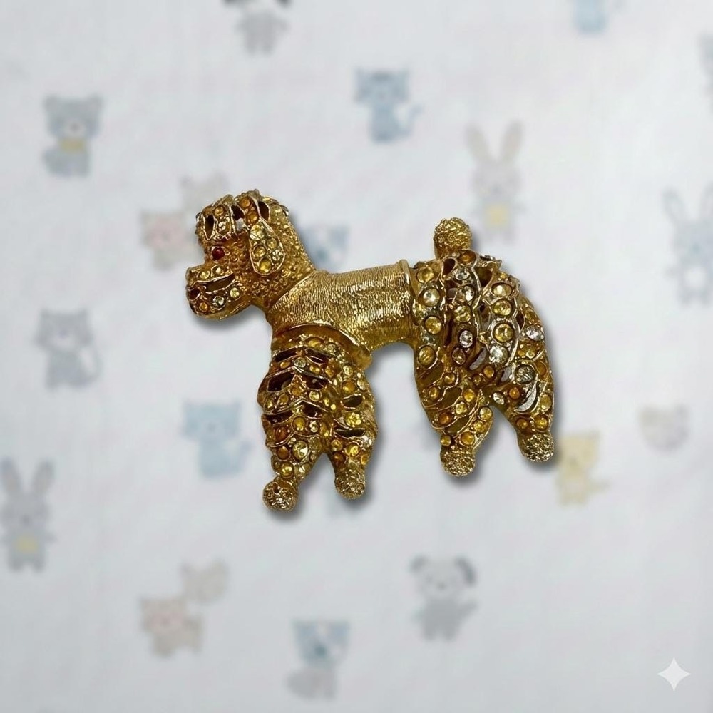 Vintage Gold Tone Poodle Brooch - Textured Mid Century Dog Pin - 2 Inch